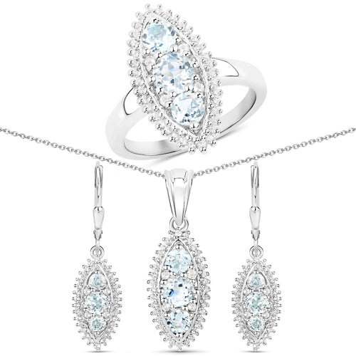 4.50 Carat Genuine Blue Topaz and White Topaz .925 Sterling Silver 3 Piece Jewelry Set (Ring, Earrings, and Pendant w/ Chain) Bids.com
