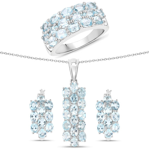 9.88 Carat Genuine Blue Topaz .925 Sterling Silver 3 Piece Jewelry Set (Ring, Earrings, and Pendant w/ Chain) Bids.com