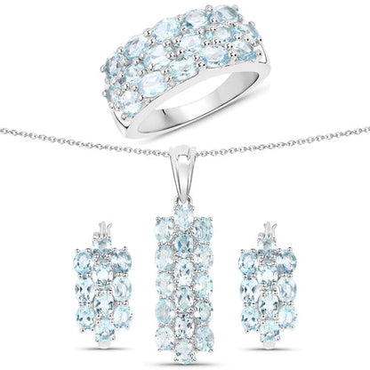 9.88 Carat Genuine Blue Topaz .925 Sterling Silver 3 Piece Jewelry Set (Ring, Earrings, and Pendant w/ Chain) Bids.com