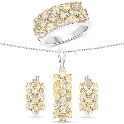8.32 Carat Genuine Citrine .925 Sterling Silver 3 Piece Jewelry Set (Ring, Earrings, and Pendant w/ Chain) Bids.com