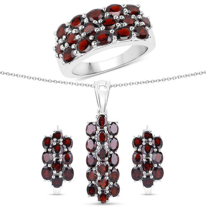 10.40 Carat Genuine Garnet .925 Sterling Silver 3 Piece Jewelry Set (Ring, Earrings, and Pendant w/ Chain) Bids.com