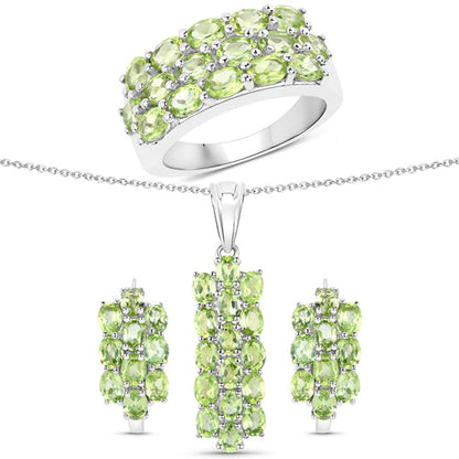 8.84 Carat Genuine Peridot .925 Sterling Silver 3 Piece Jewelry Set (Ring, Earrings, and Pendant w/ Chain) Bids.com