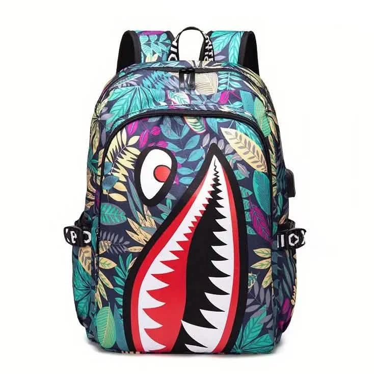 Patterned Shark Nylon Student Backpack DailySale