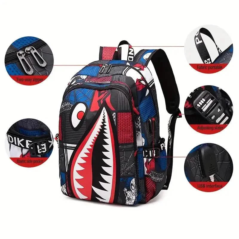 Patterned Shark Nylon Student Backpack DailySale