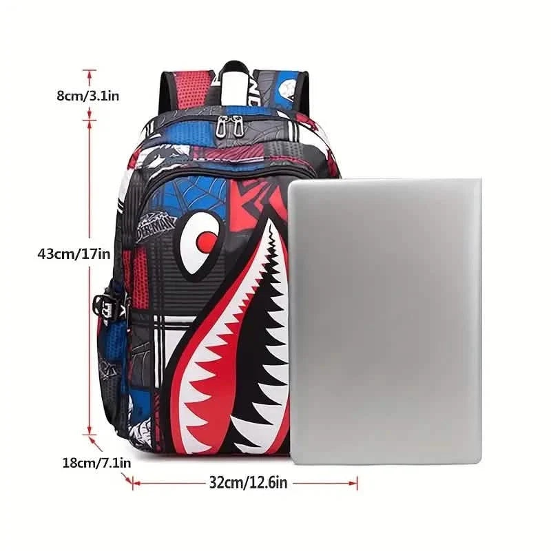 Patterned Shark Nylon Student Backpack DailySale