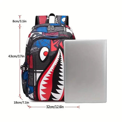 Patterned Shark Nylon Student Backpack DailySale