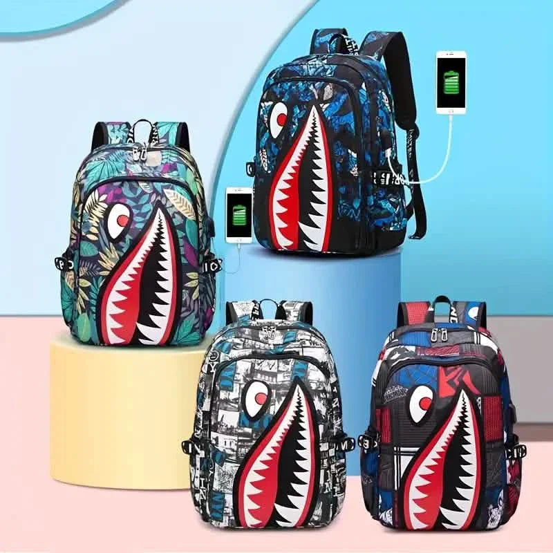Patterned Shark Nylon Student Backpack DailySale