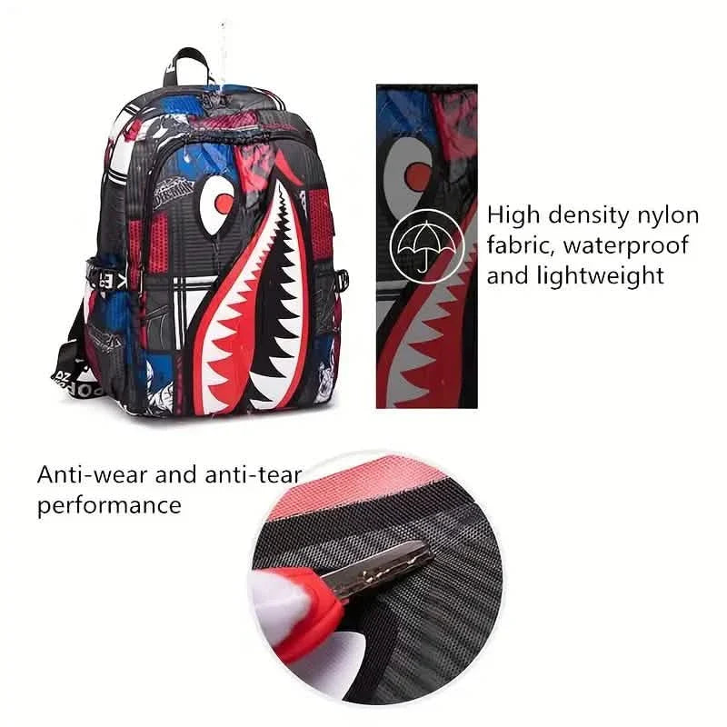 Patterned Shark Nylon Student Backpack DailySale