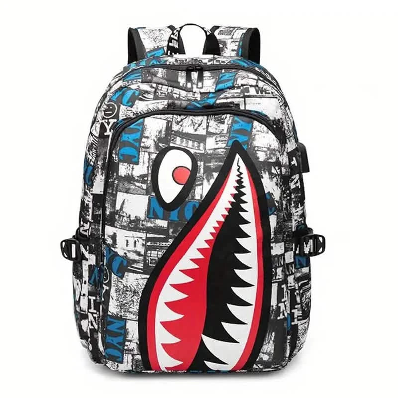 Patterned Shark Nylon Student Backpack DailySale