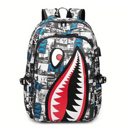 Patterned Shark Nylon Student Backpack DailySale