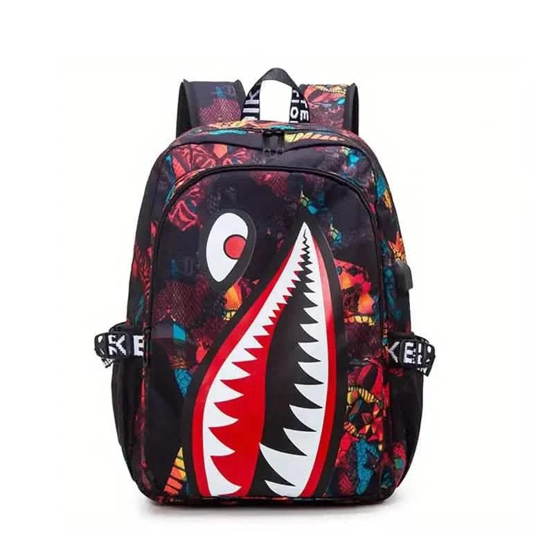 Patterned Shark Nylon Student Backpack DailySale