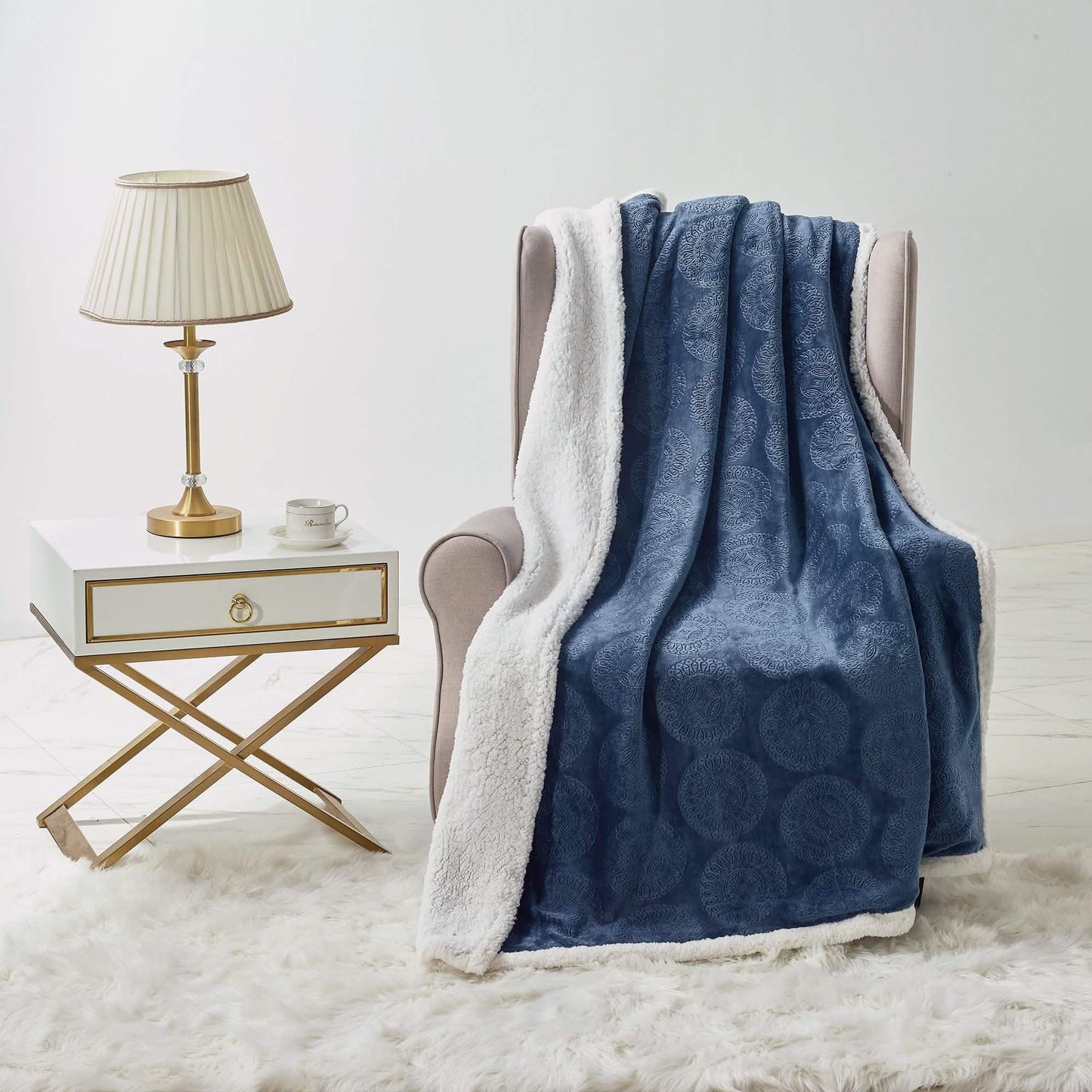 Sheradian Embossed Print Fleece/Caesar Sherpa Reversible Throw Blanket DailySale