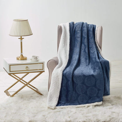 Sheradian Embossed Print Fleece/Caesar Sherpa Reversible Throw Blanket DailySale