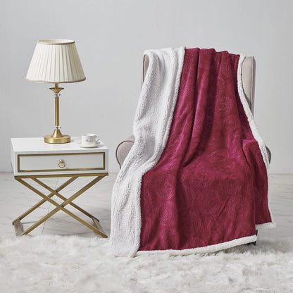Sheradian Embossed Print Fleece/Caesar Sherpa Reversible Throw Blanket DailySale