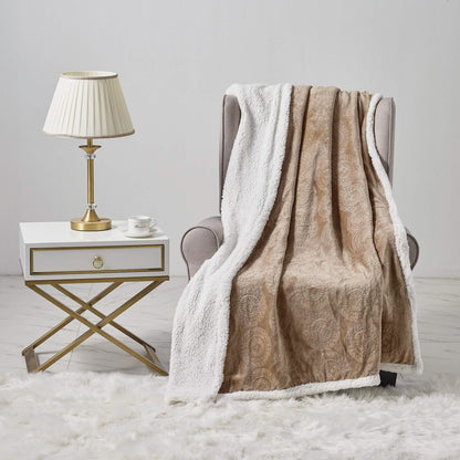 Sheradian Embossed Print Fleece/Caesar Sherpa Reversible Throw Blanket DailySale