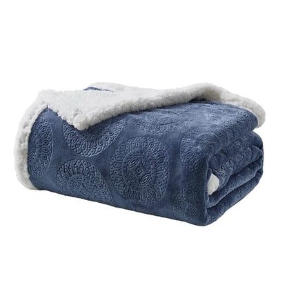 Sheradian Embossed Print Fleece/Sherpa Reversible Throw Blanket DailySale