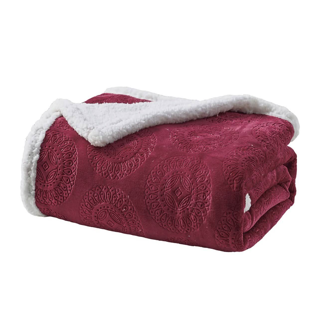 Sheradian Embossed Print Fleece/Sherpa Reversible Throw Blanket DailySale