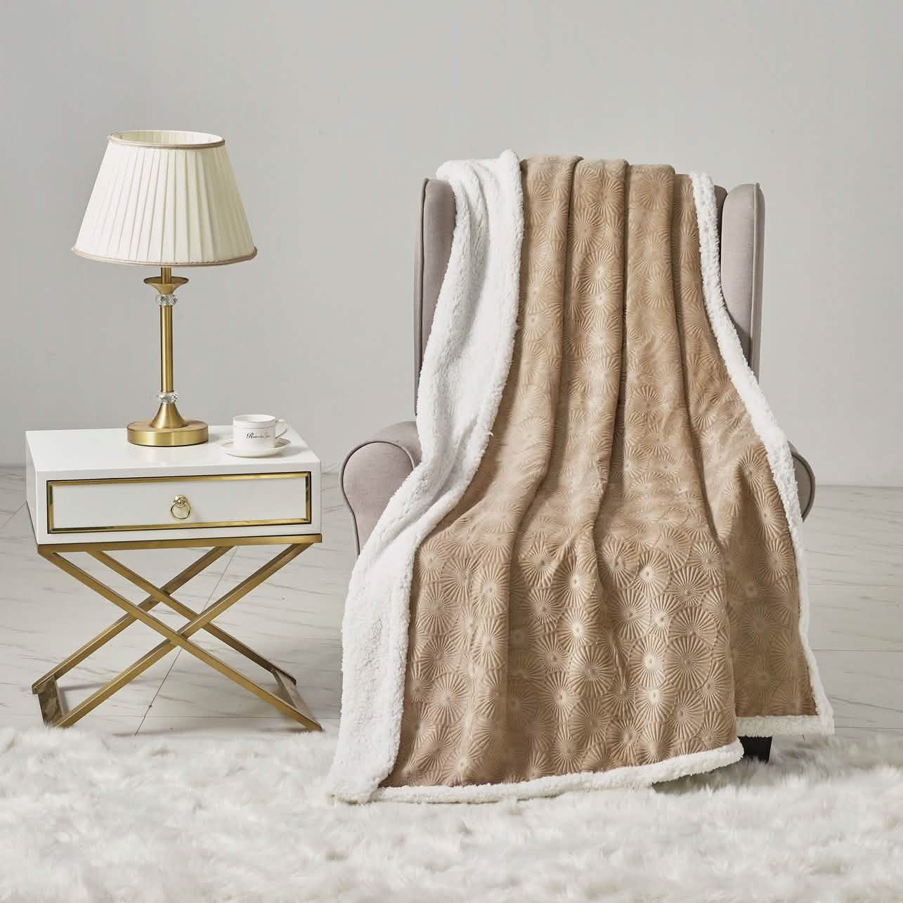 Sheradian Embossed Print Fleece/Sherpa Reversible Throw Blanket DailySale