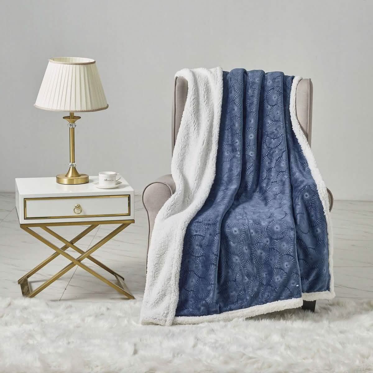 Sheradian Embossed Print Fleece/Sherpa Reversible Throw Blanket DailySale