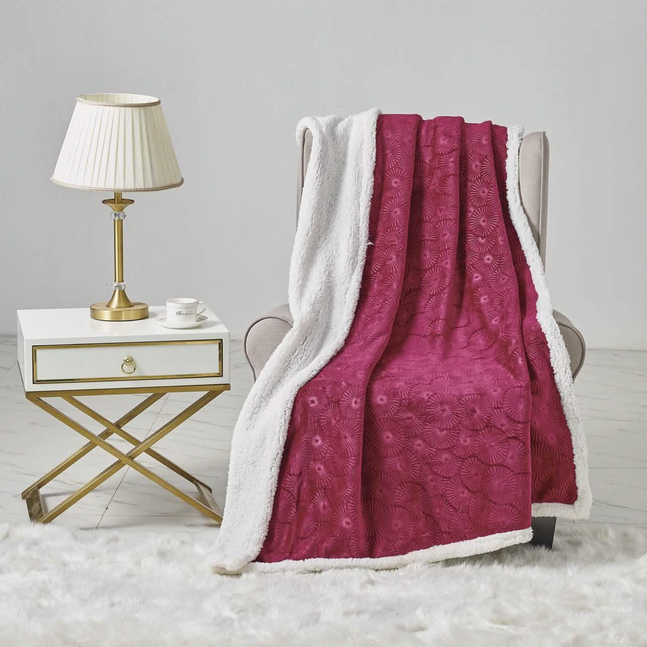 Sheradian Embossed Print Fleece/Sherpa Reversible Throw Blanket DailySale