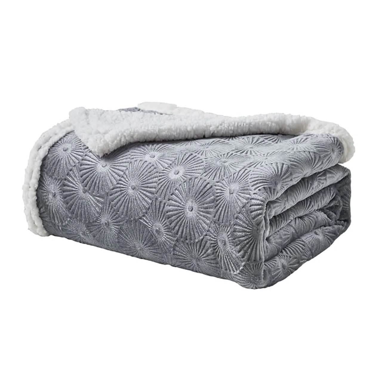 Sheradian Embossed Print Fleece/Sherpa Reversible Throw Blanket DailySale