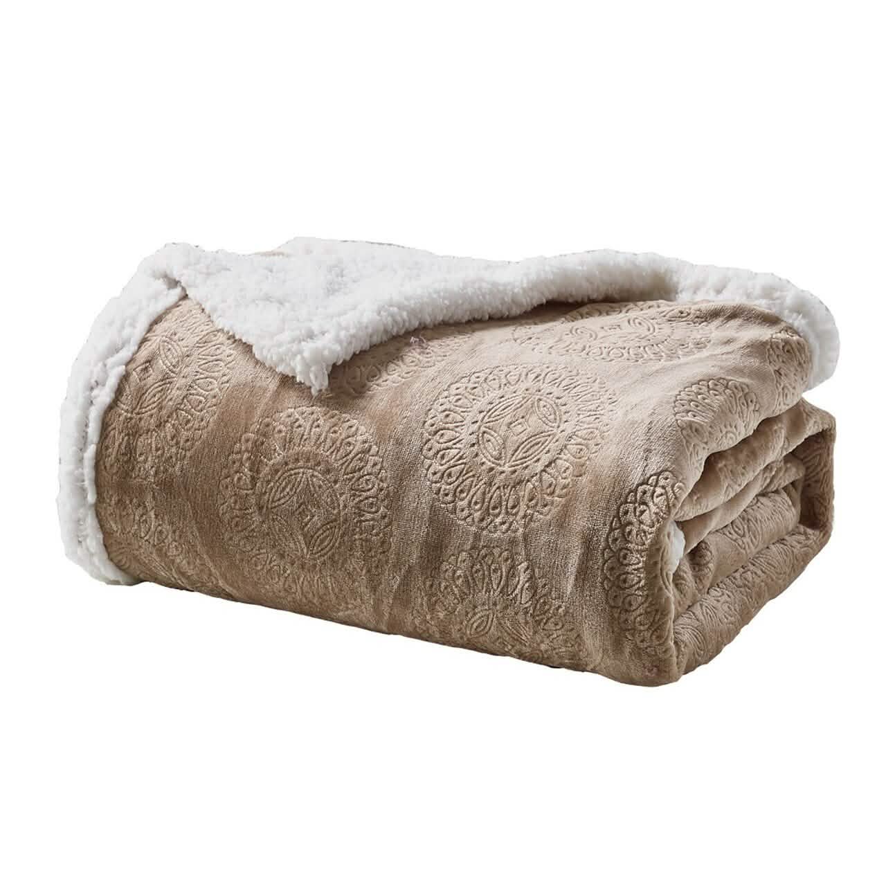 Sheradian Embossed Print Fleece/Sherpa Reversible Throw Blanket DailySale