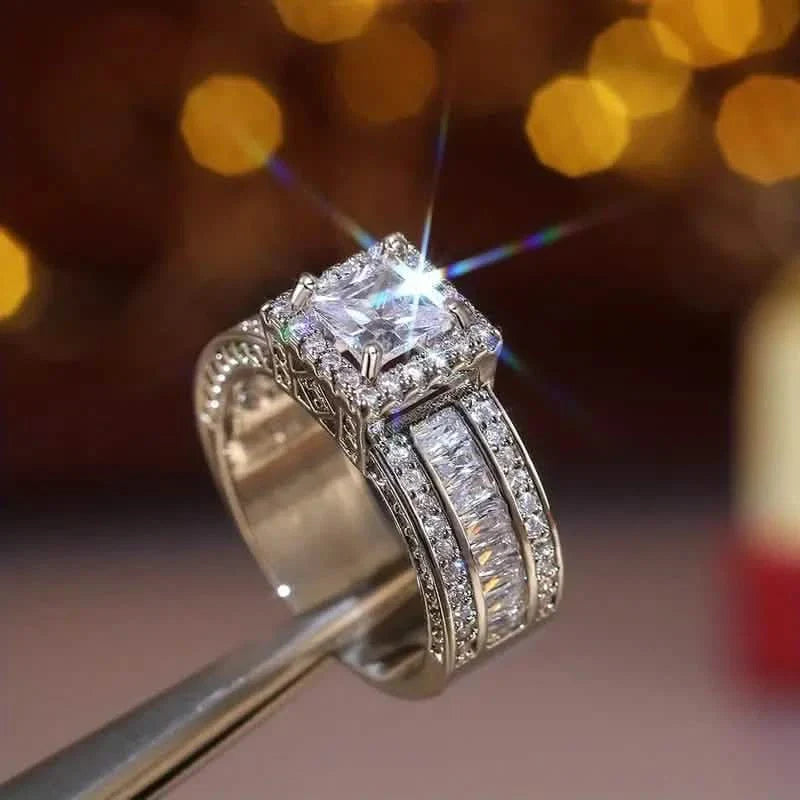Shiny Halo Ring Inlaid Square Cut Shiny Zirconia Ring DailySale