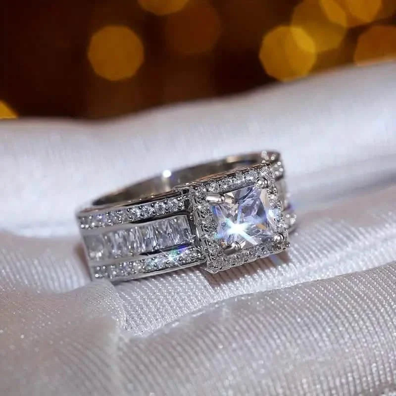 Shiny Halo Ring Inlaid Square Cut Shiny Zirconia Ring DailySale
