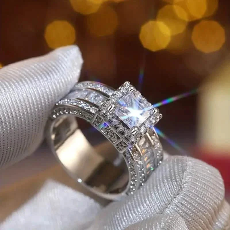 Shiny Halo Ring Inlaid Square Cut Shiny Zirconia Ring DailySale