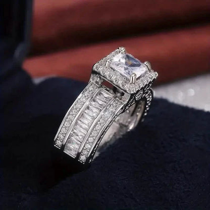 Shiny Halo Ring Inlaid Square Cut Shiny Zirconia Ring DailySale