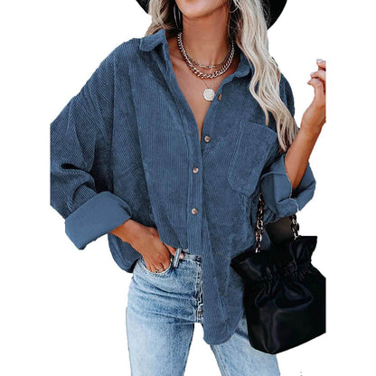Sidefeel Women Corduroy Long Sleeve Button Down Shirt Oversized Jacket Tops DailySale