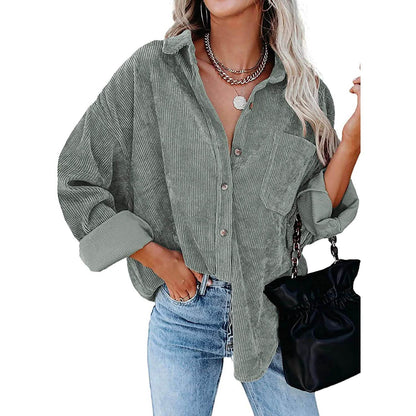 Sidefeel Women Corduroy Long Sleeve Button Down Shirt Oversized Jacket Tops DailySale