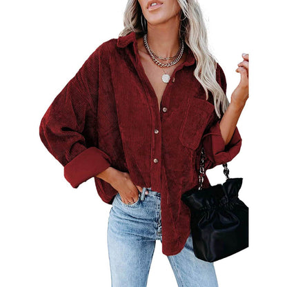 Sidefeel Women Corduroy Long Sleeve Button Down Shirt Oversized Jacket Tops DailySale