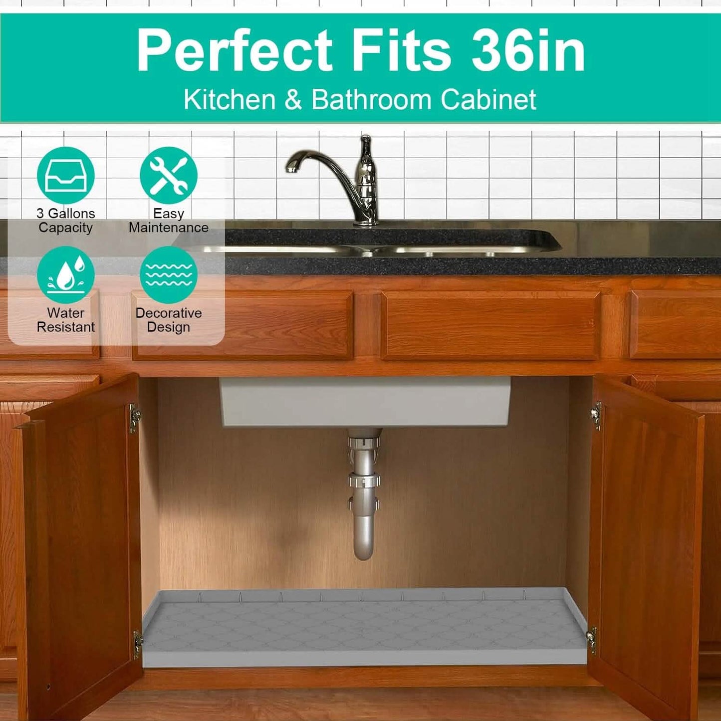 Silicone Under Sink Mat Liner with Drain Hole DailySale