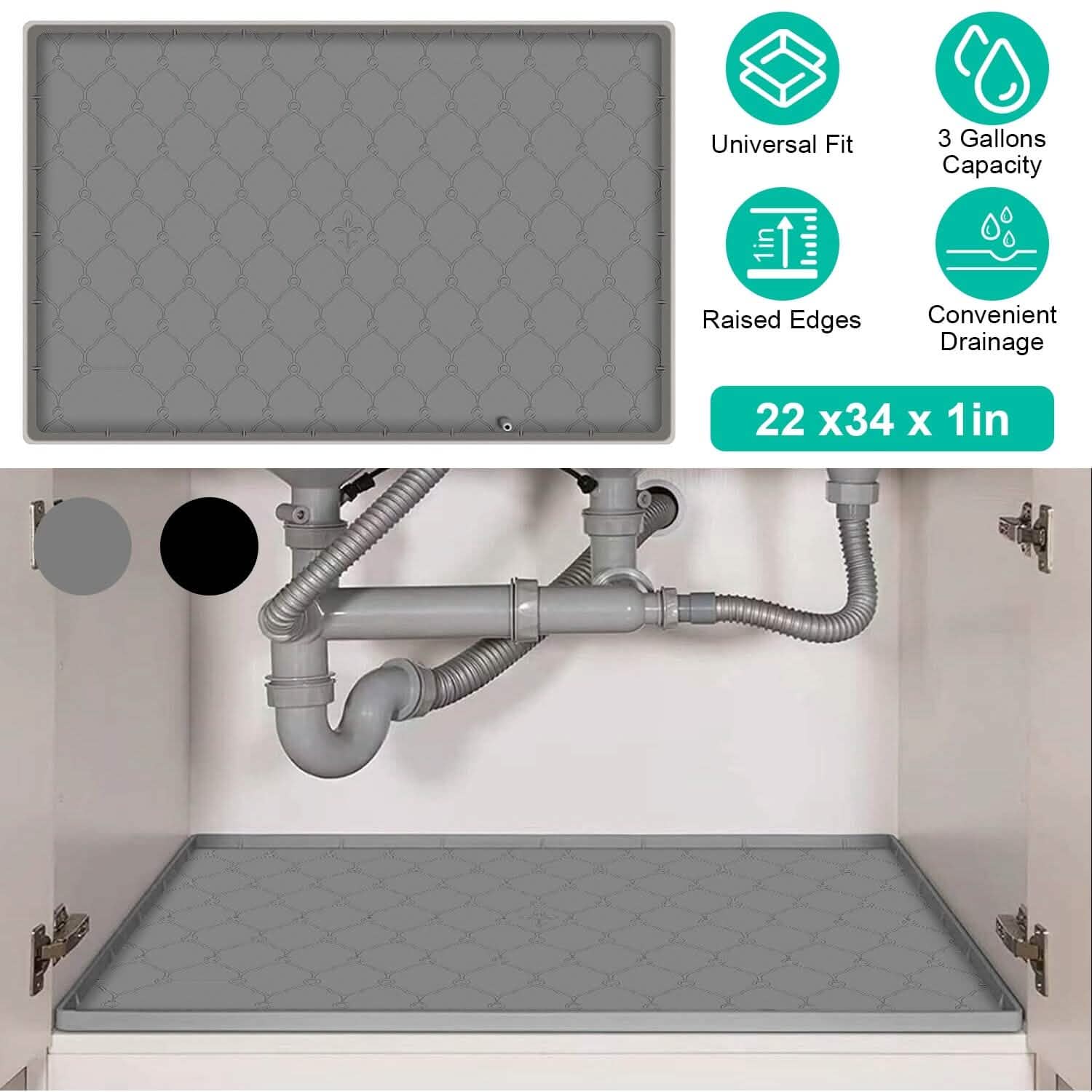 Silicone Under Sink Mat Liner with Drain Hole DailySale