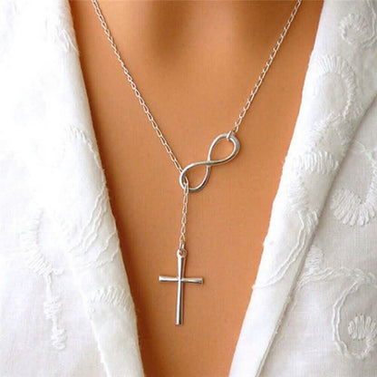 Silver Filled High Polish Finish Infinity Drop Cross Lariat Necklace DailySale