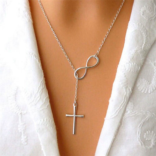 Silver Filled High Polish Finish Infinity Drop Cross Lariat Necklace DailySale