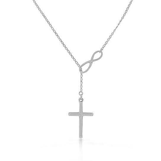 Silver Filled High Polish Finish Infinity Drop Cross Lariat Necklace DailySale