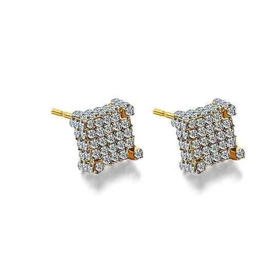 Silver Micro Pave Stud Earrings Clear Square 3D Sidestones DailySale