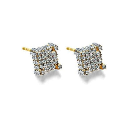 Silver Micro Pave Stud Earrings Clear Square 3D Sidestones DailySale