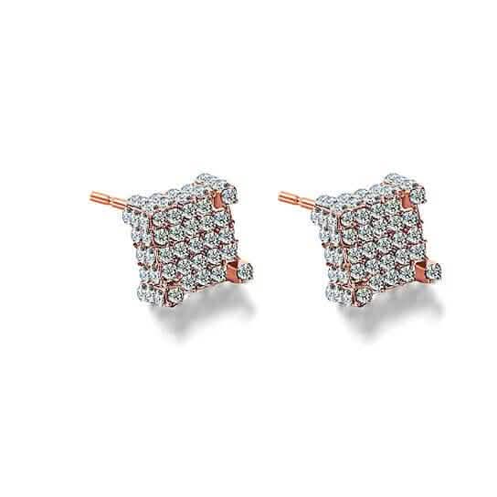 Silver Micro Pave Stud Earrings Clear Square 3D Sidestones DailySale
