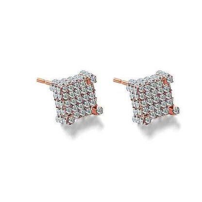 Silver Micro Pave Stud Earrings Clear Square 3D Sidestones DailySale