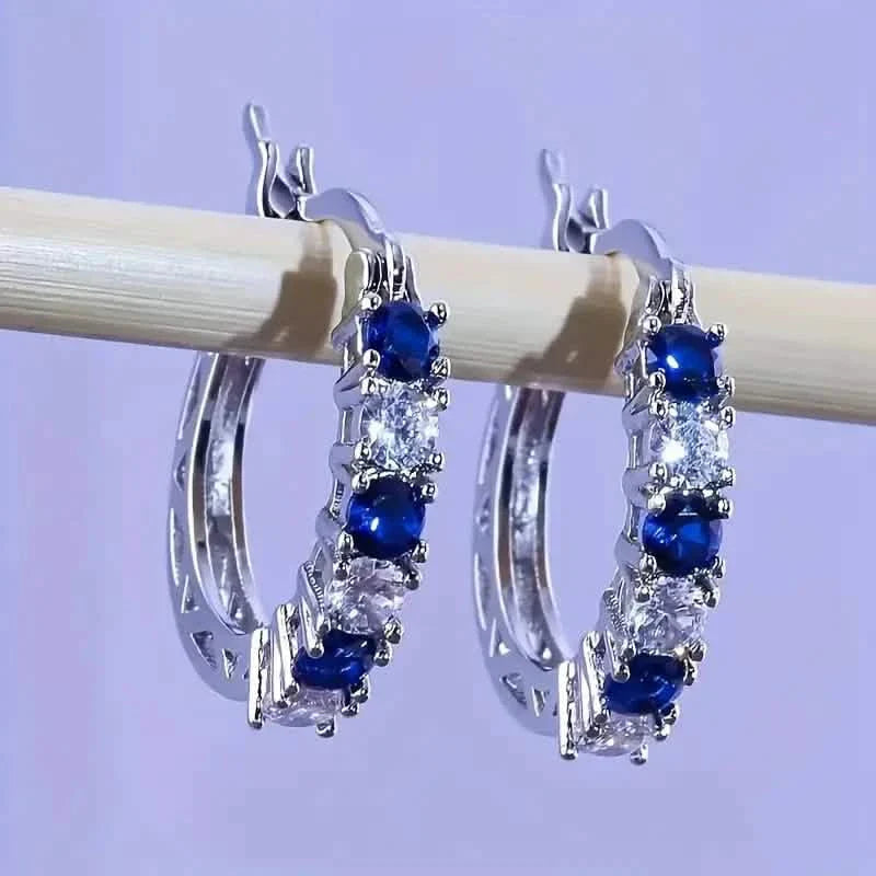 Silver Plated Hypoallergenic Circular Earrings Adorned With Colorful Synthetic Gemstones DailySale