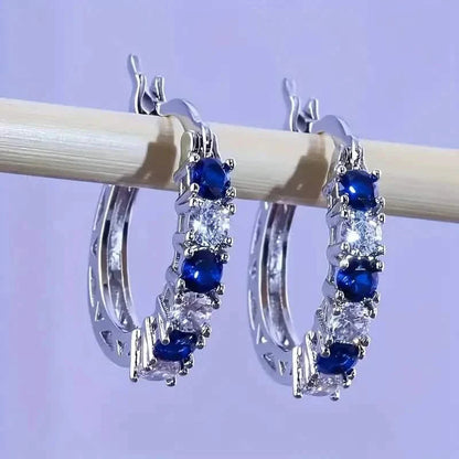 Silver Plated Hypoallergenic Circular Earrings Adorned With Colorful Synthetic Gemstones DailySale