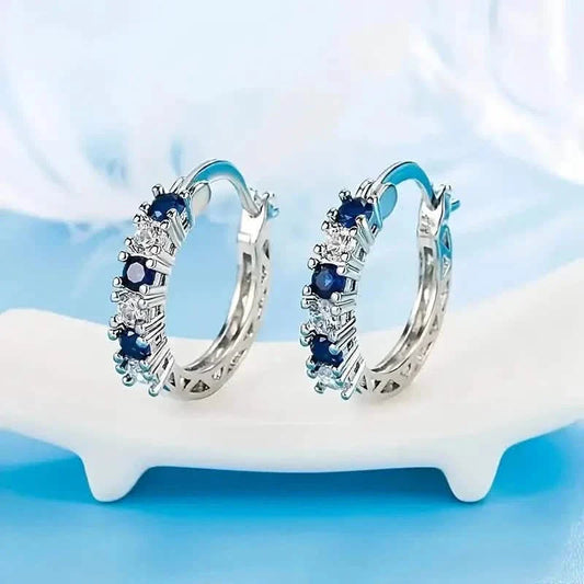 Silver Plated Hypoallergenic Circular Earrings Adorned With Colorful Synthetic Gemstones DailySale
