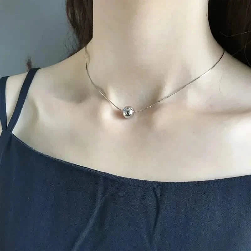 Simple Retro Bohemian Style 925 Sterling Silver Necklace with Small Ball Pendant DailySale