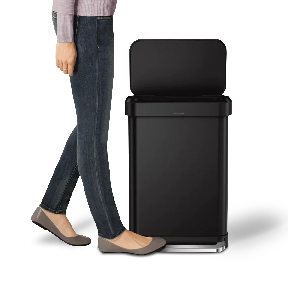 simplehuman 55-Liter Matte Black Indoor Kitchen Hinged Lid Trash Can DailySale