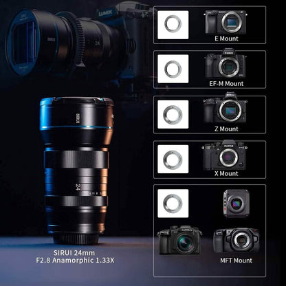 SIRUI 24mm Anamorphic Lens F2.8 1.33X APS-C Camera Lens (X Mount)  (Refurbished) DailySale