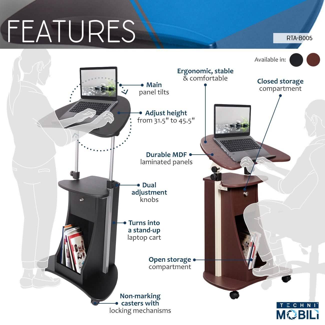 Sit-to-Stand Rolling Adjustable Laptop Cart with Storage DailySale