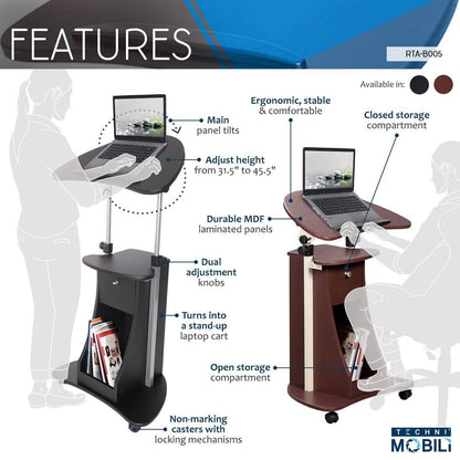 Sit-to-Stand Rolling Adjustable Laptop Cart with Storage DailySale